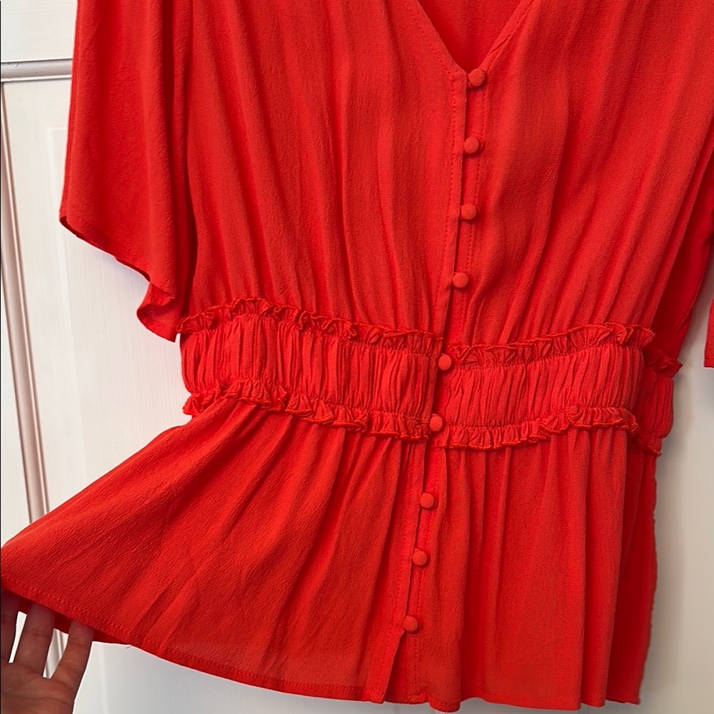 Elegant Bright Orange Button-Down Blouse
